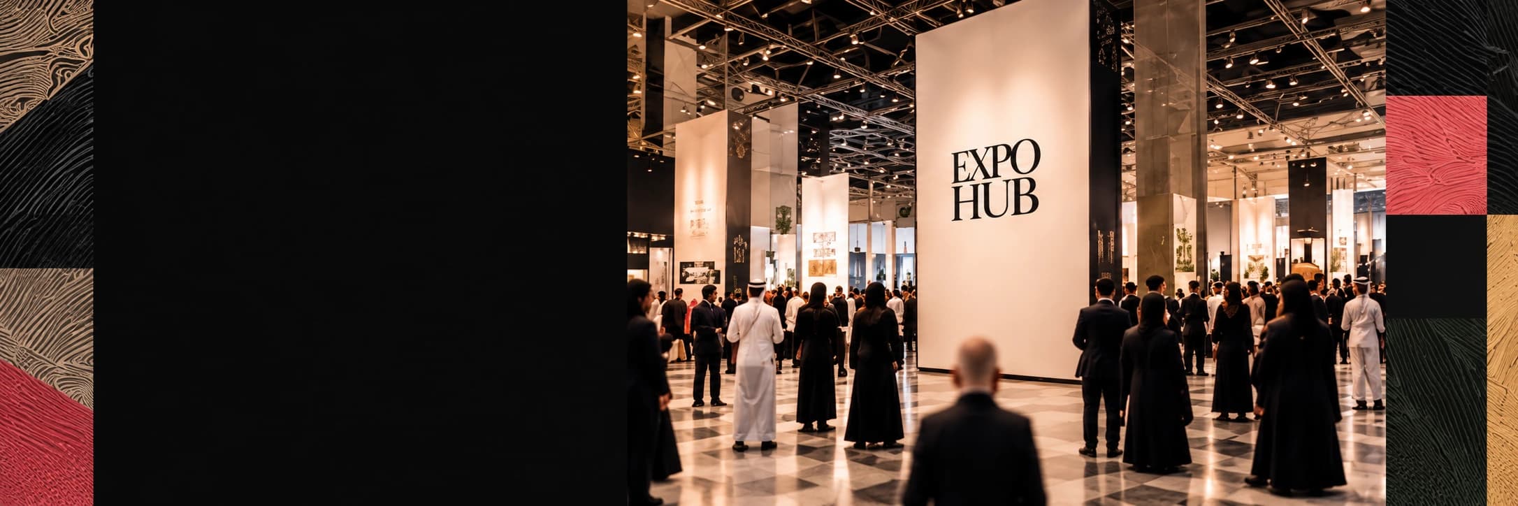 Expo Hub exhibition hall with patterned brand borders